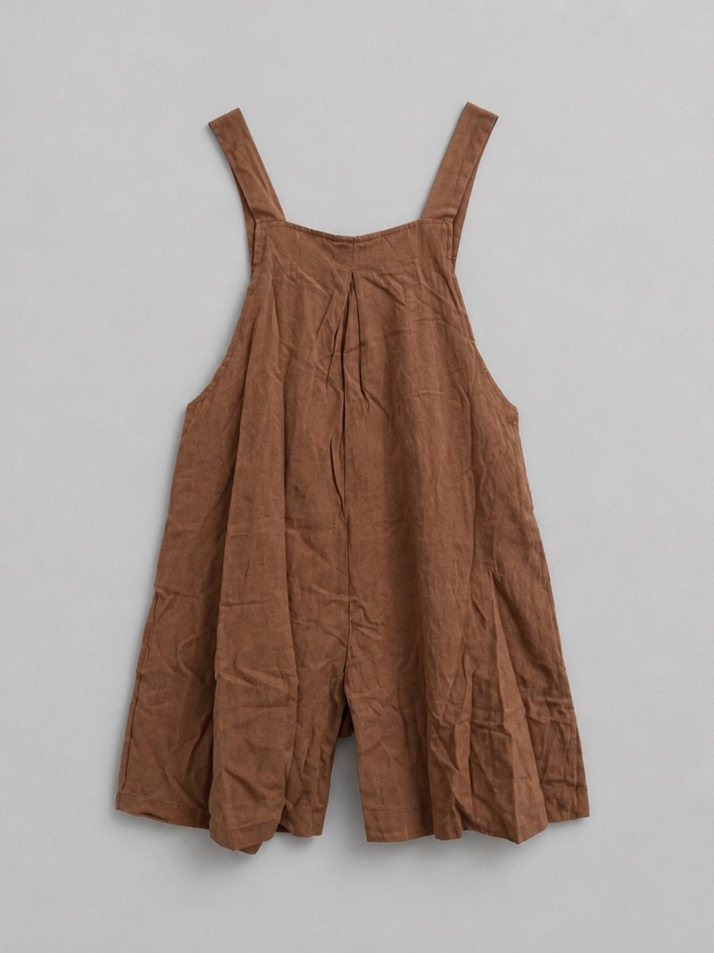 Brown Cotton Blend Short Overalls Romper - Picture 3 of 5
